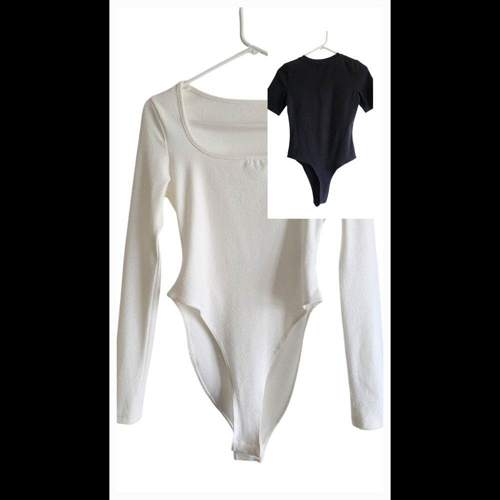SHEIN White Long Sleeve Bodysuit and black short bodysuit